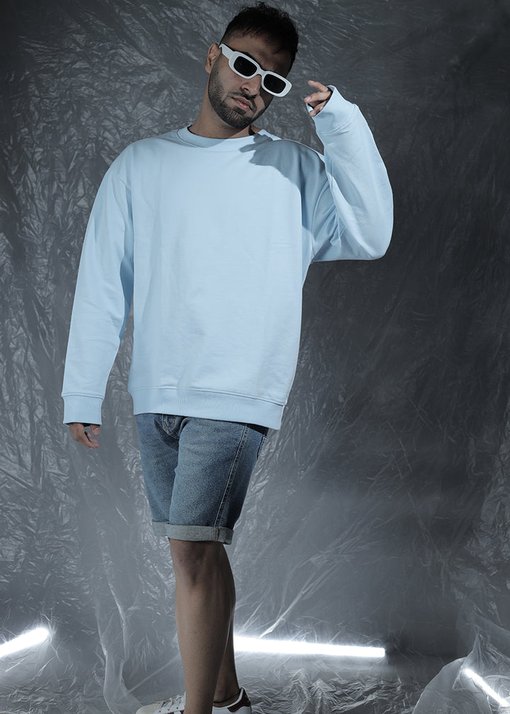 Solid Sky Men Drop Shoulder Premium Terry Sweatshirt