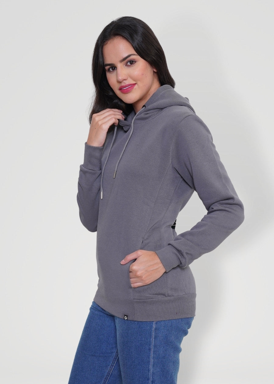 Women Fleece Hoodie Sweatshirt steel grey colour