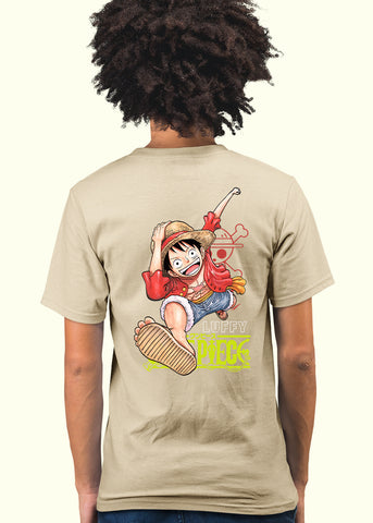 Run Luffy Men Regular Fit Beige Half Sleeve T-Shirt