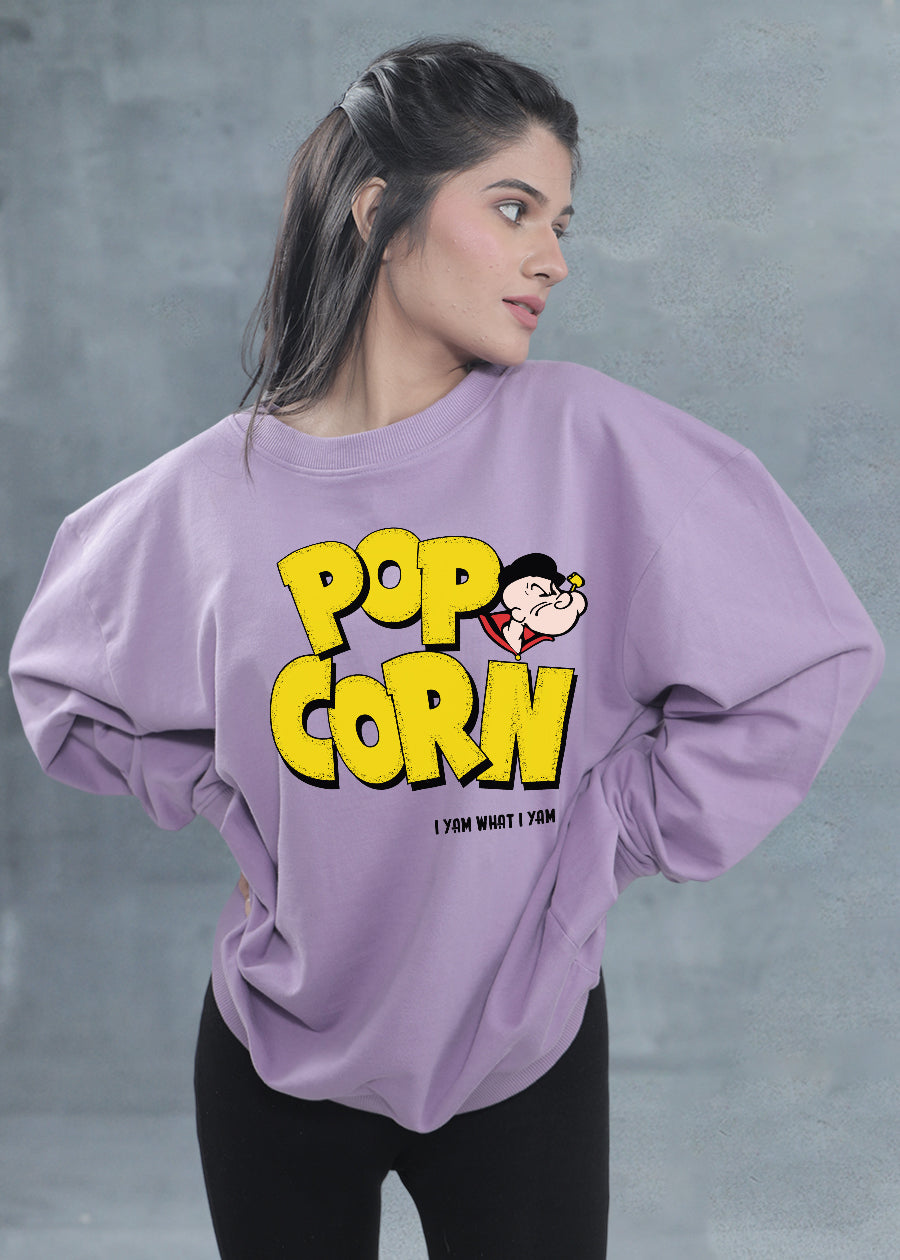 Pop Corn Women Drop Shoulder Loose Fit Premium Terry Sweatshirt