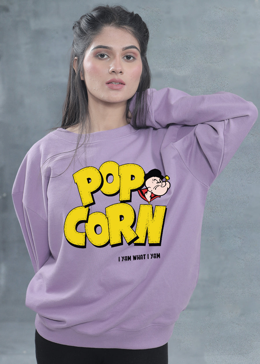 Pop Corn Women Drop Shoulder Loose Fit Premium Terry Sweatshirt