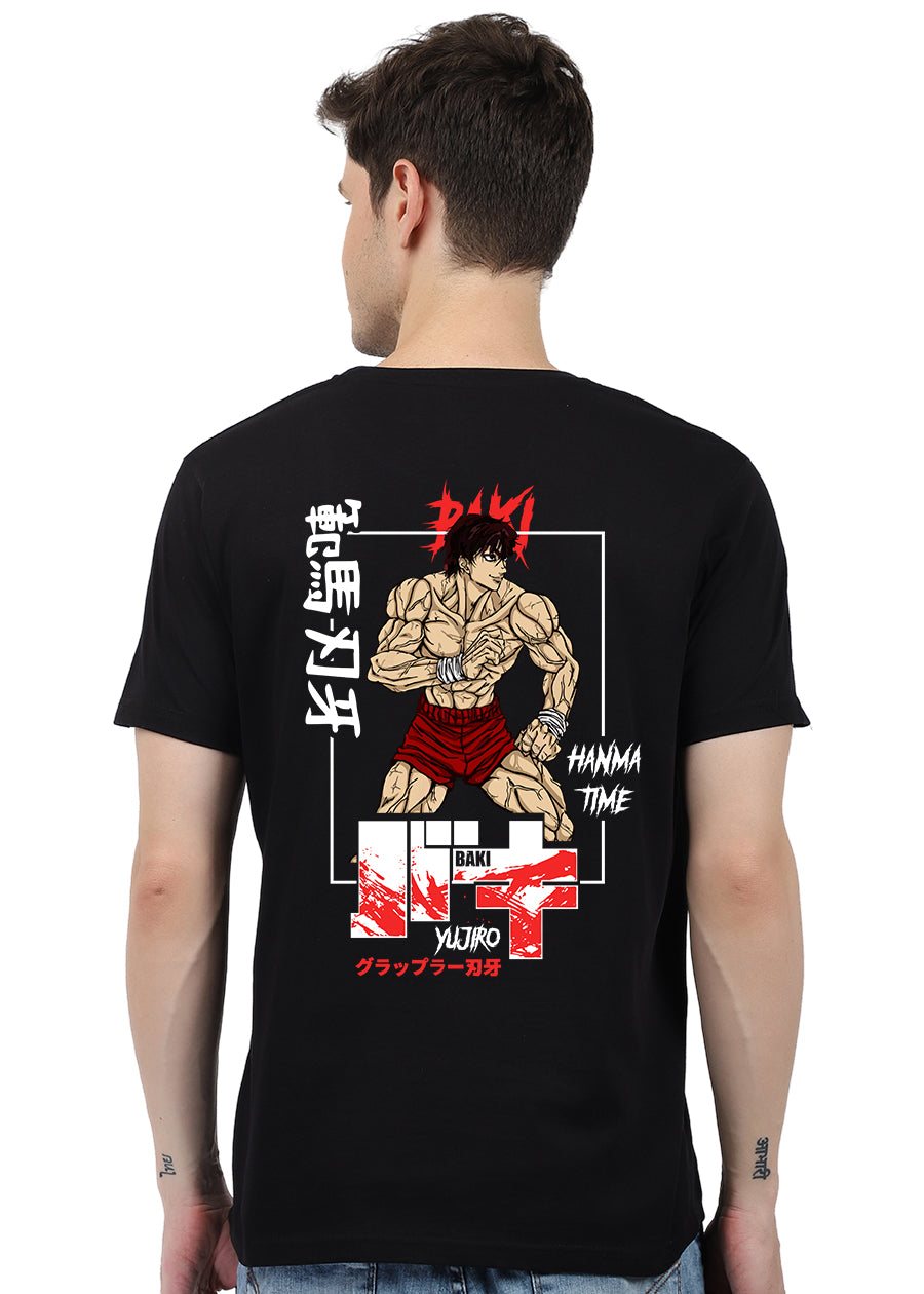 Hanma Yujiro Men Black Half Sleeve T-Shirt