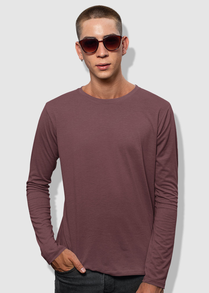 Solid Men Full Sleeve T-Shirt - Mauve Taupe