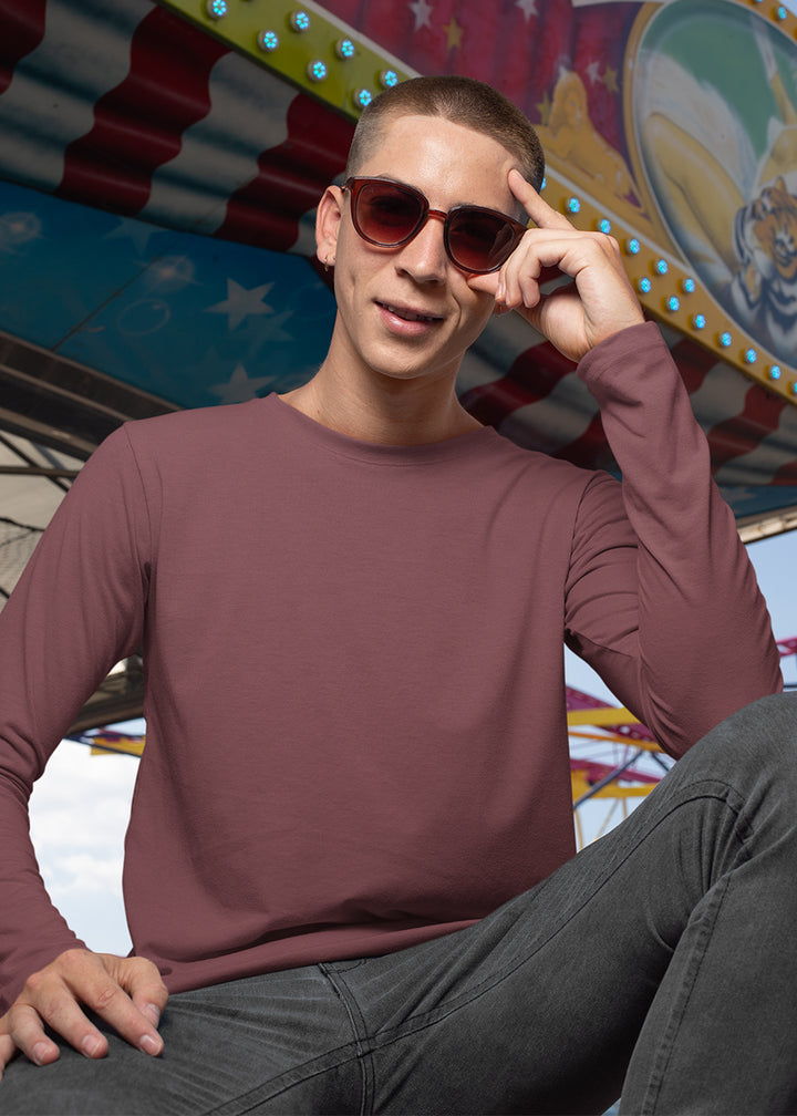 Solid Men Full Sleeve T-Shirt - Mauve Taupe