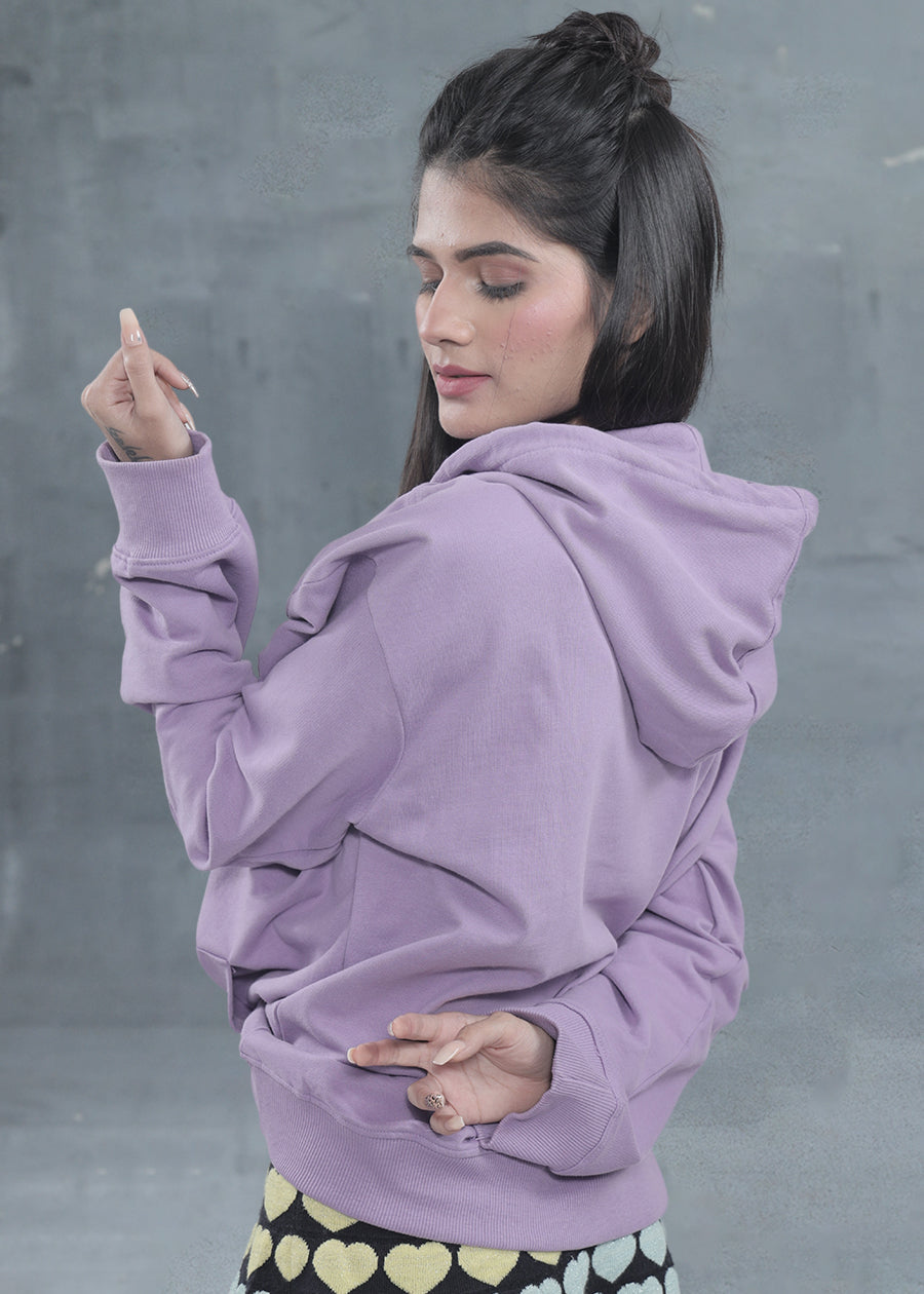 Solid Women Drop Shoulder Loose Fit Premium Terry Hoodie - Lilac