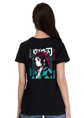 Tanjiro Women Black Printed Half-Sleeve T-Shirt