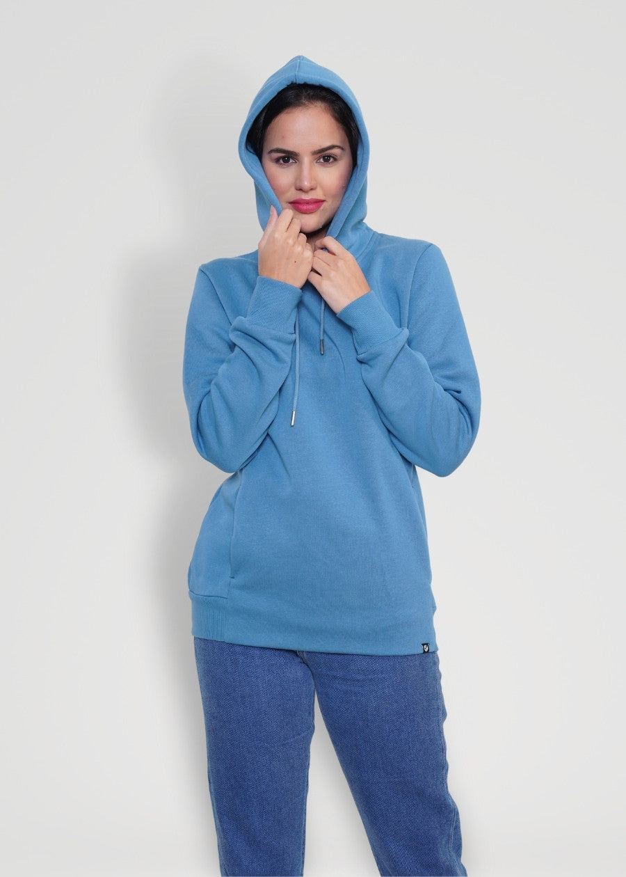 Women Fleece Hoodie Sweatshirt denim blue colour