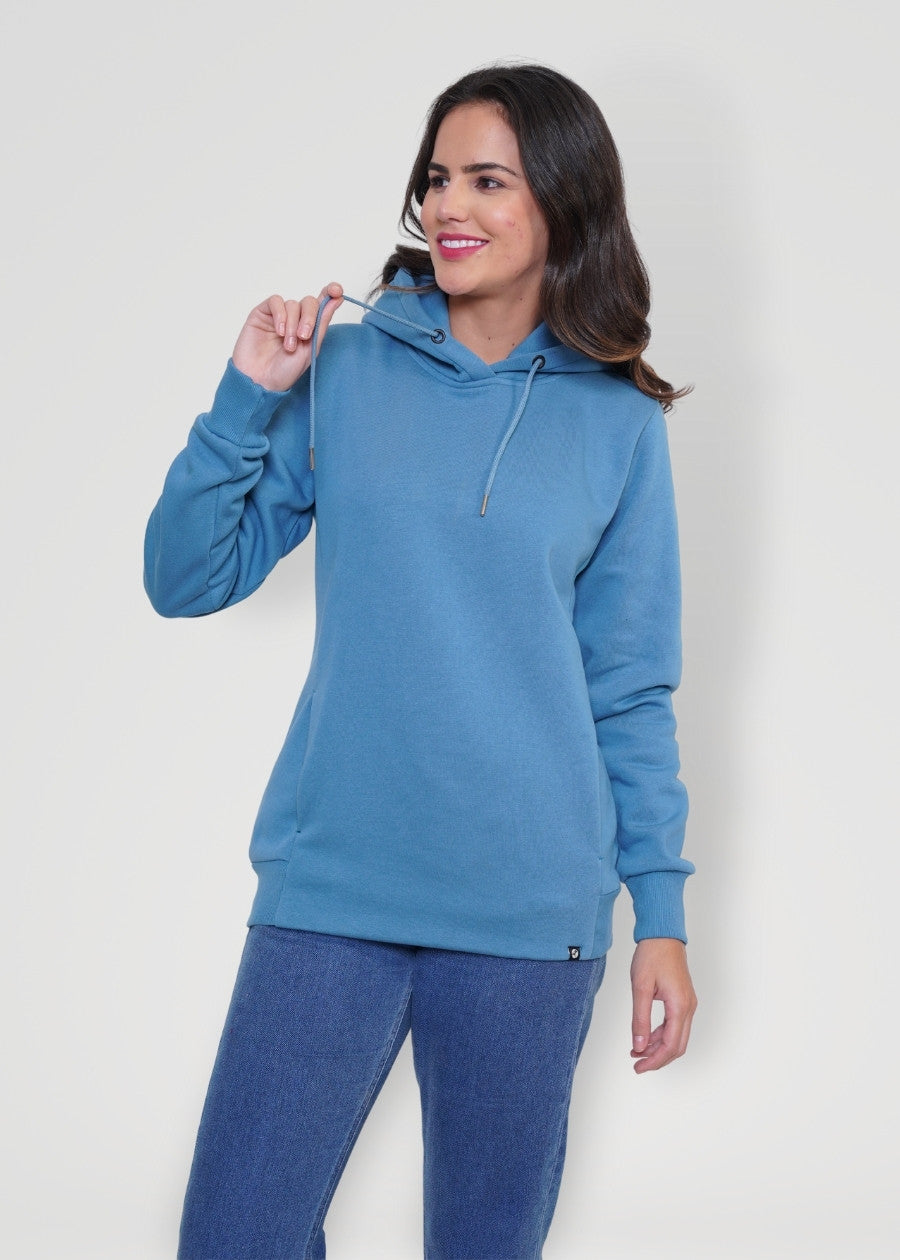 Women Fleece Hoodie Sweatshirt denim blue colour