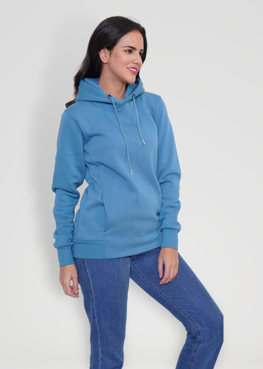 Women Fleece Hoodie Sweatshirt denim blue colour