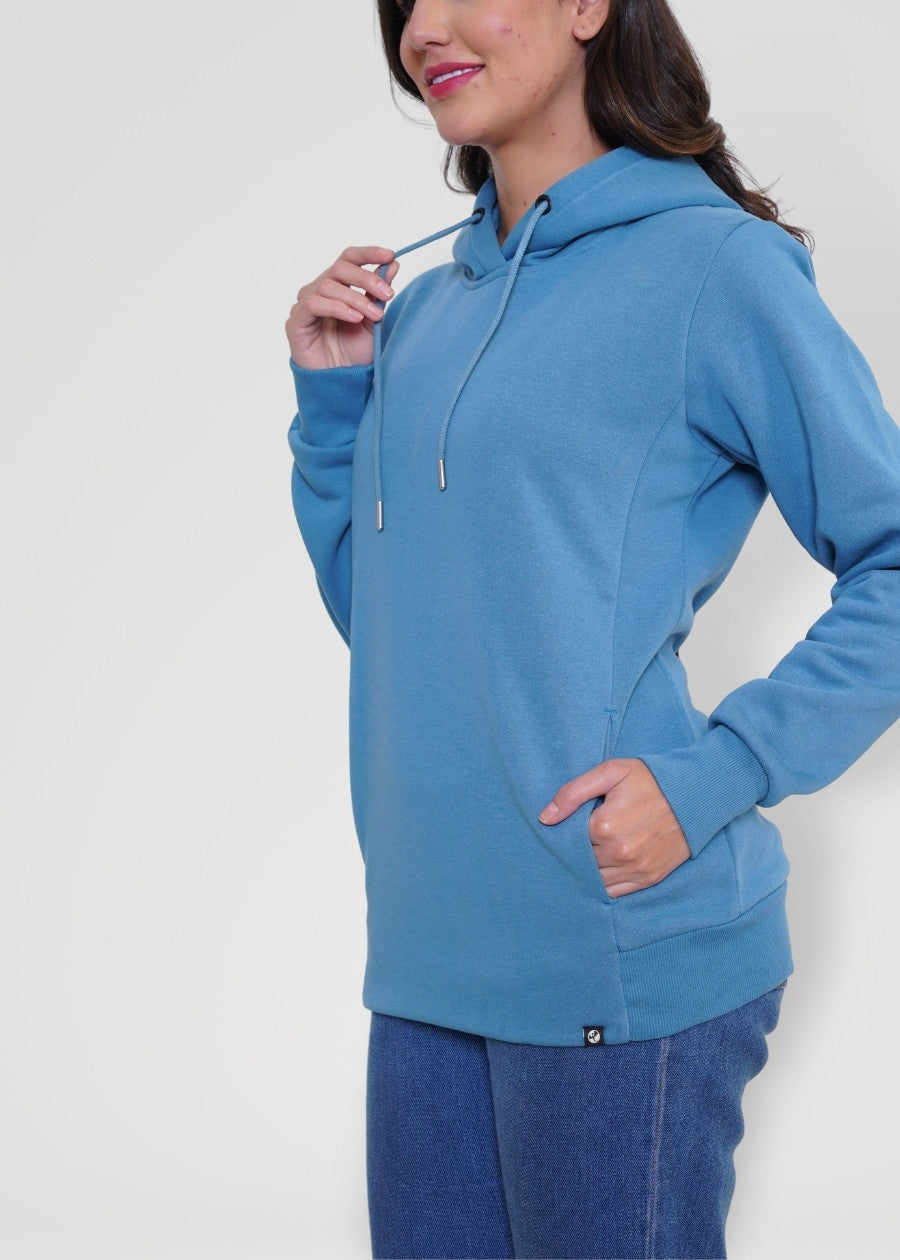 Women Fleece Hoodie Sweatshirt denim blue colour