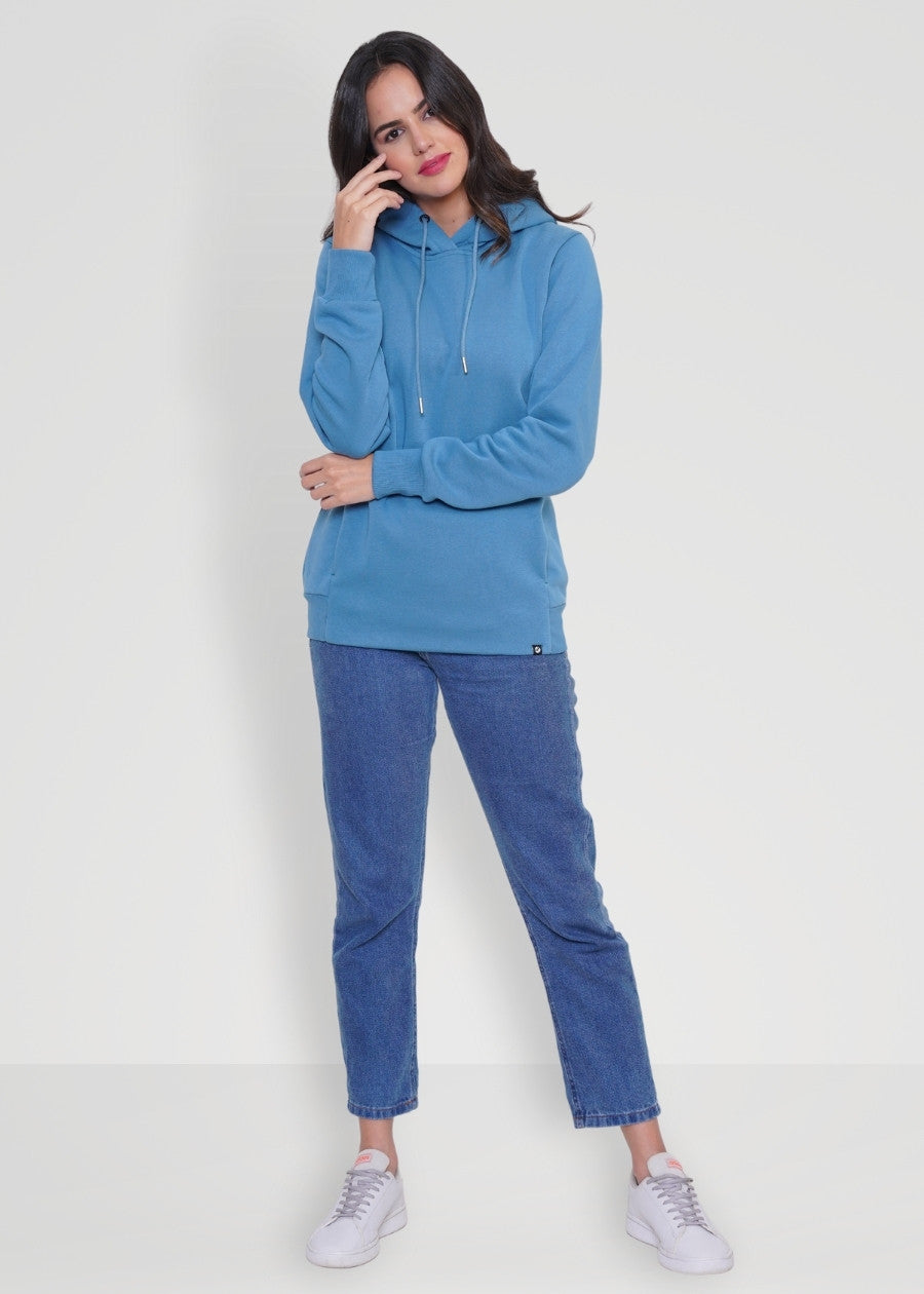 Women Fleece Hoodie Sweatshirt denim blue colour