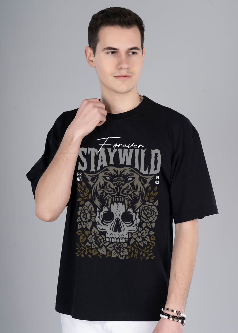 Stay Wild Men Oversized Printed T-Shirt