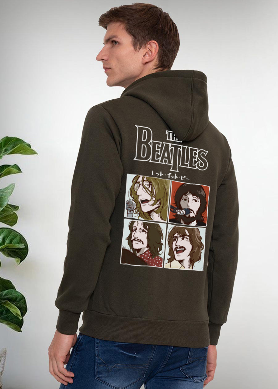 The Beatles Printed Men Fleece Hoodie Sweatshirt: Forest Green