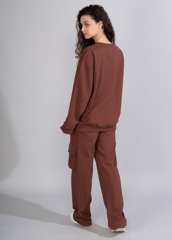 Solid Cocoa Premium terry Co-ord set For Womens | Pronk