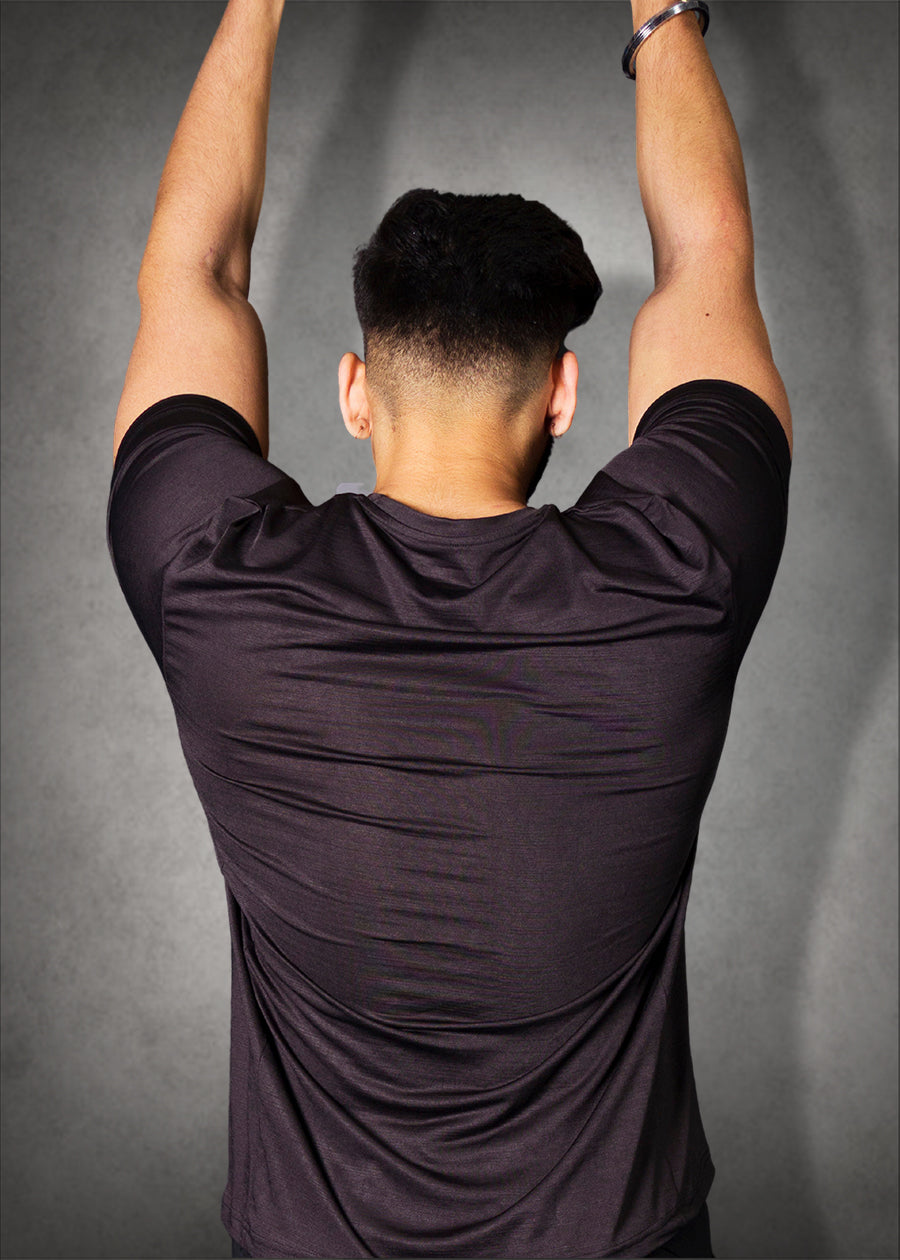 Mens Sweat in Style Round Neck Half sleeve T-shirt - Black