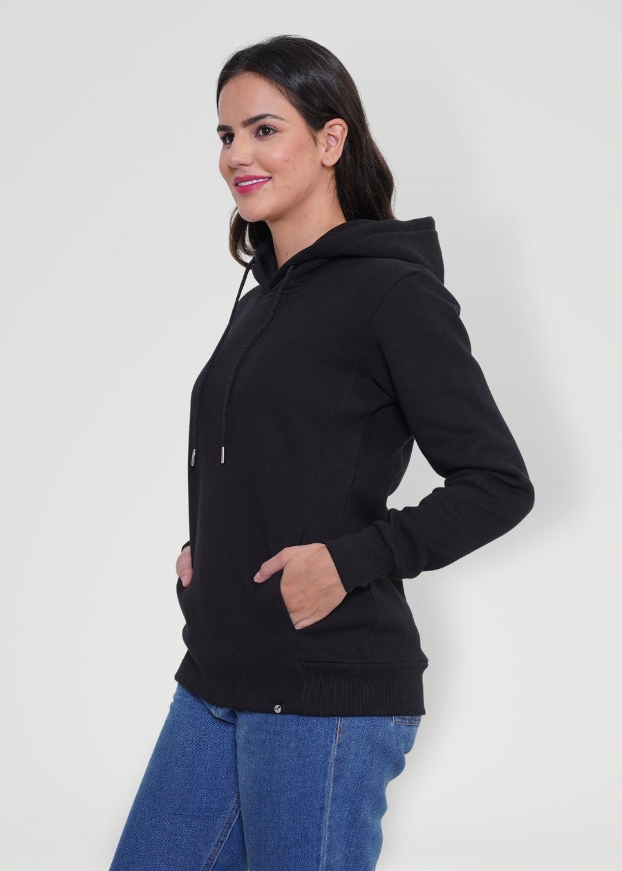 Women Fleece Hoodie Sweatshirt black colour