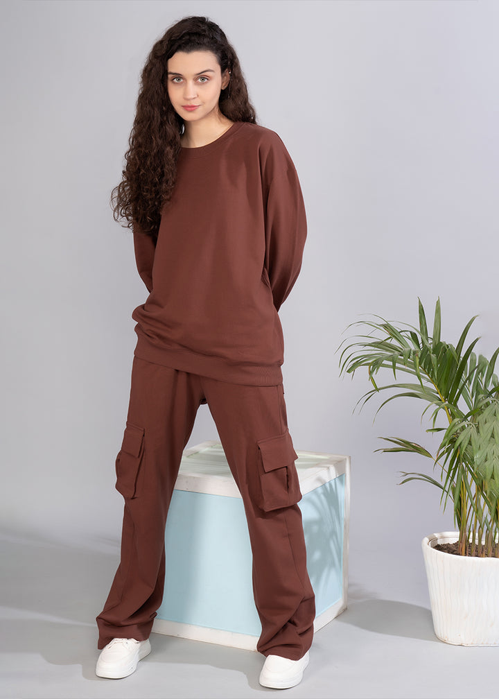 Solid Cocoa Premium terry Co-ord set For Womens | Pronk
