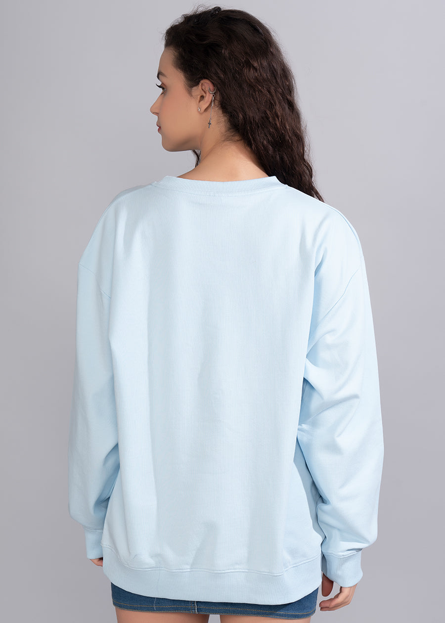 Solid Sky Women Drop Shoulder Sweatshirt | Buy Now | Pronk