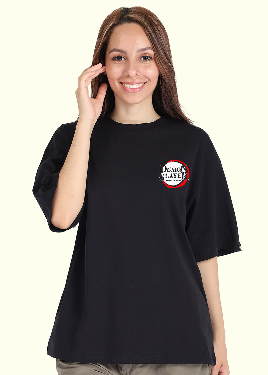 Tanjiro Black Printed Oversized T-shirt Women | Pronk