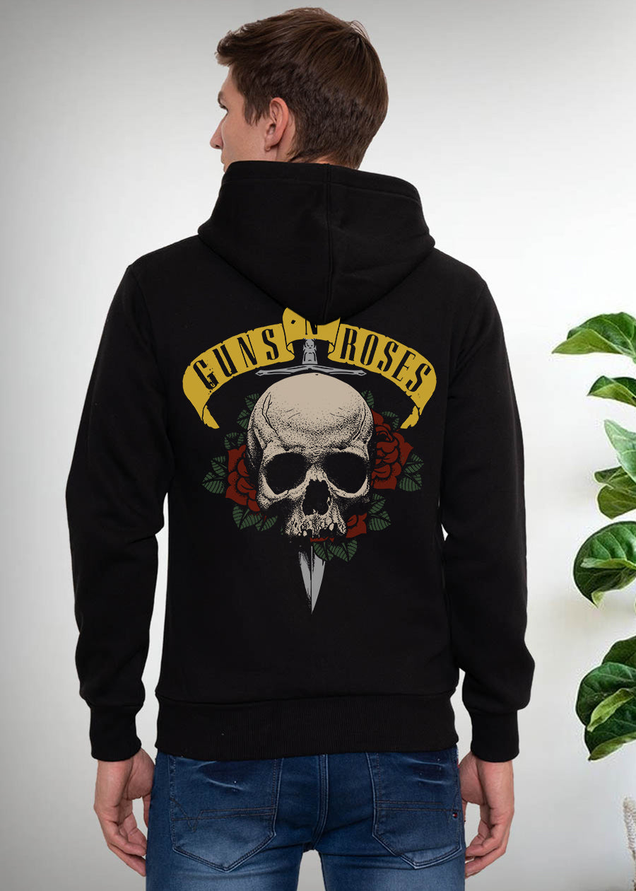 Guns N Roses Printed Men Fleece Hoodie Sweatshirt: Black