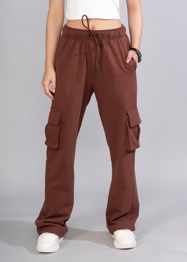 Women Premium Terry Cargo Pants - Cocoa