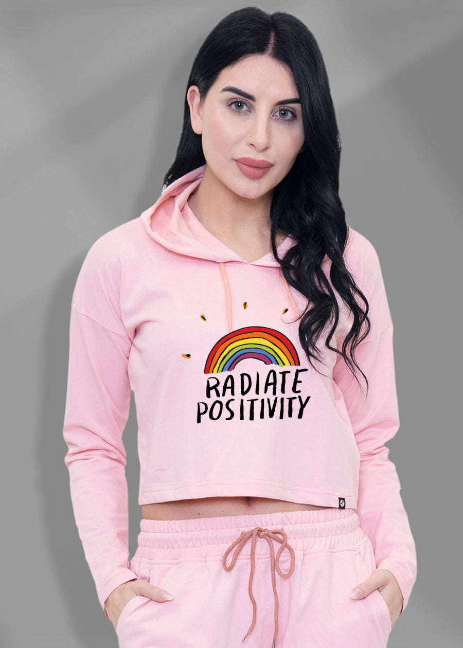 Radiate Positivity Printed Women Premium Terry Cropped Hoodie - Millenial Pink