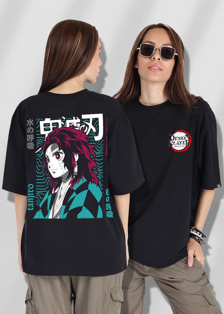 Tanjiro Black Printed Oversized T-shirt Women | Pronk