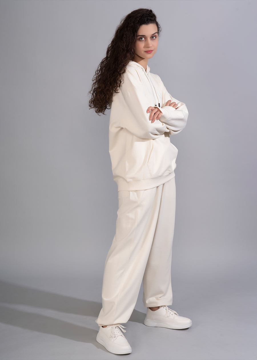 Solid Off White Premium terry Co-ord set For Womens | Pronk