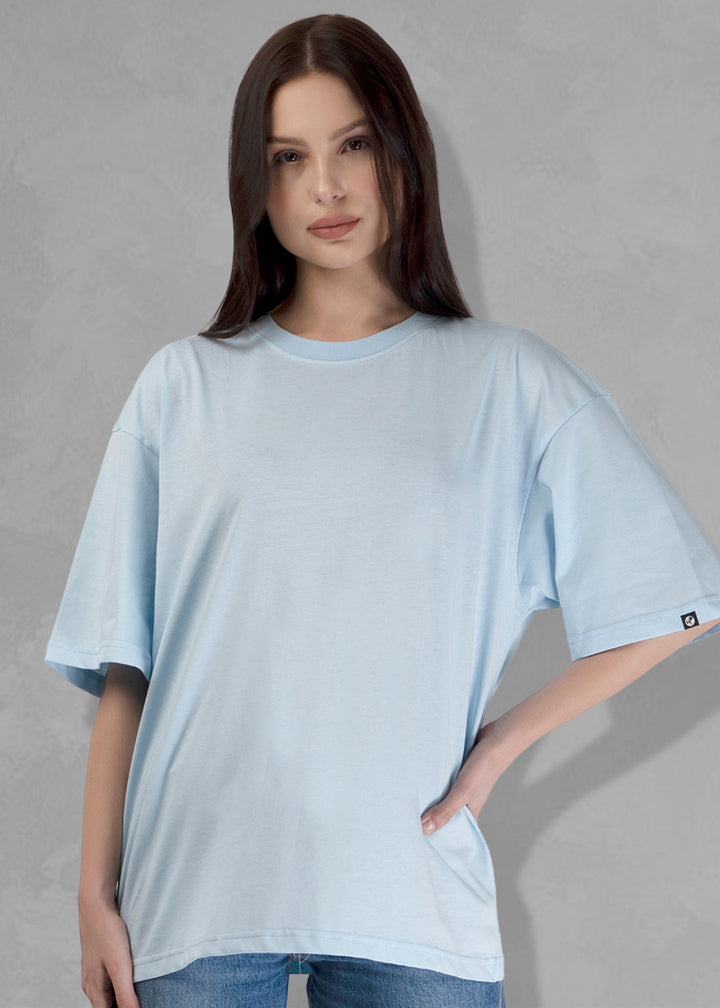Solid Women Oversized T-Shirt - Sky