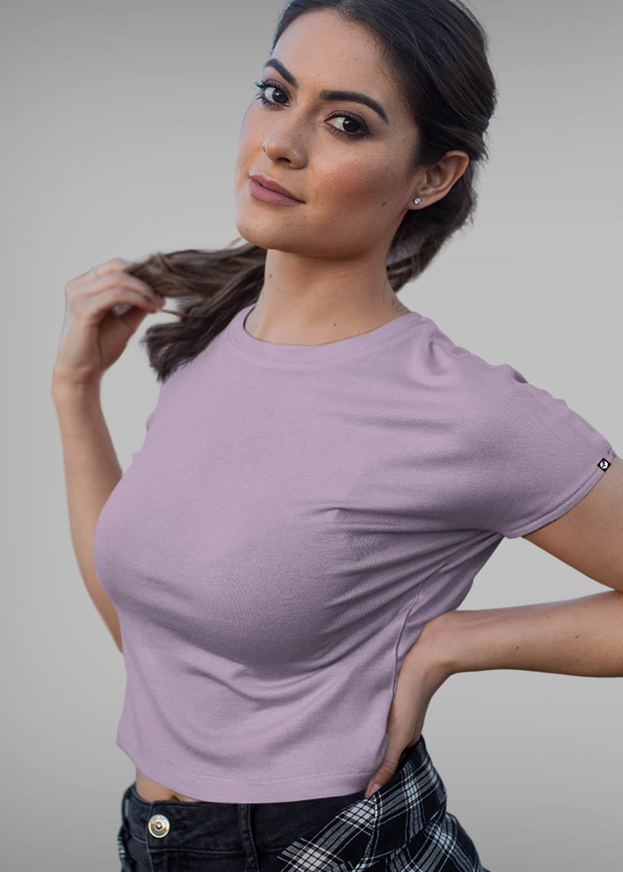 Solid Women Half Sleeve Crop Top - Lilac