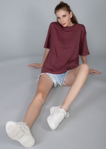 Solid Women Oversized T-Shirt - Mauve Taupe
