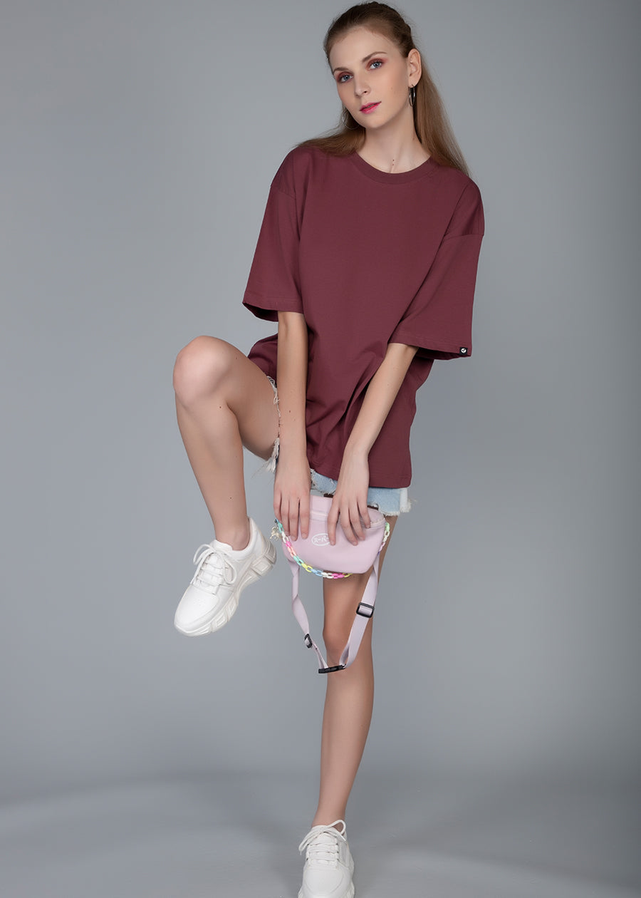 Solid Women Oversized T-Shirt - Mauve Taupe