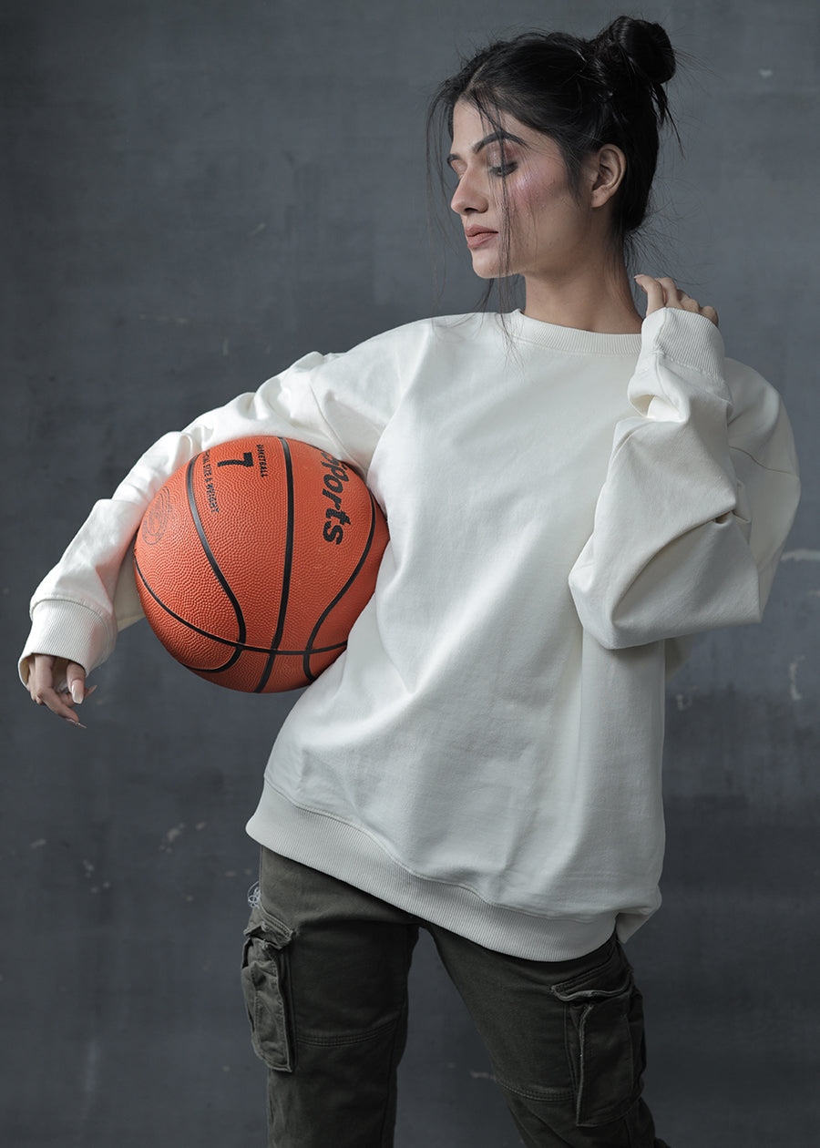Solid Women Drop Shoulder Sweatshirt | Off White | Pronk