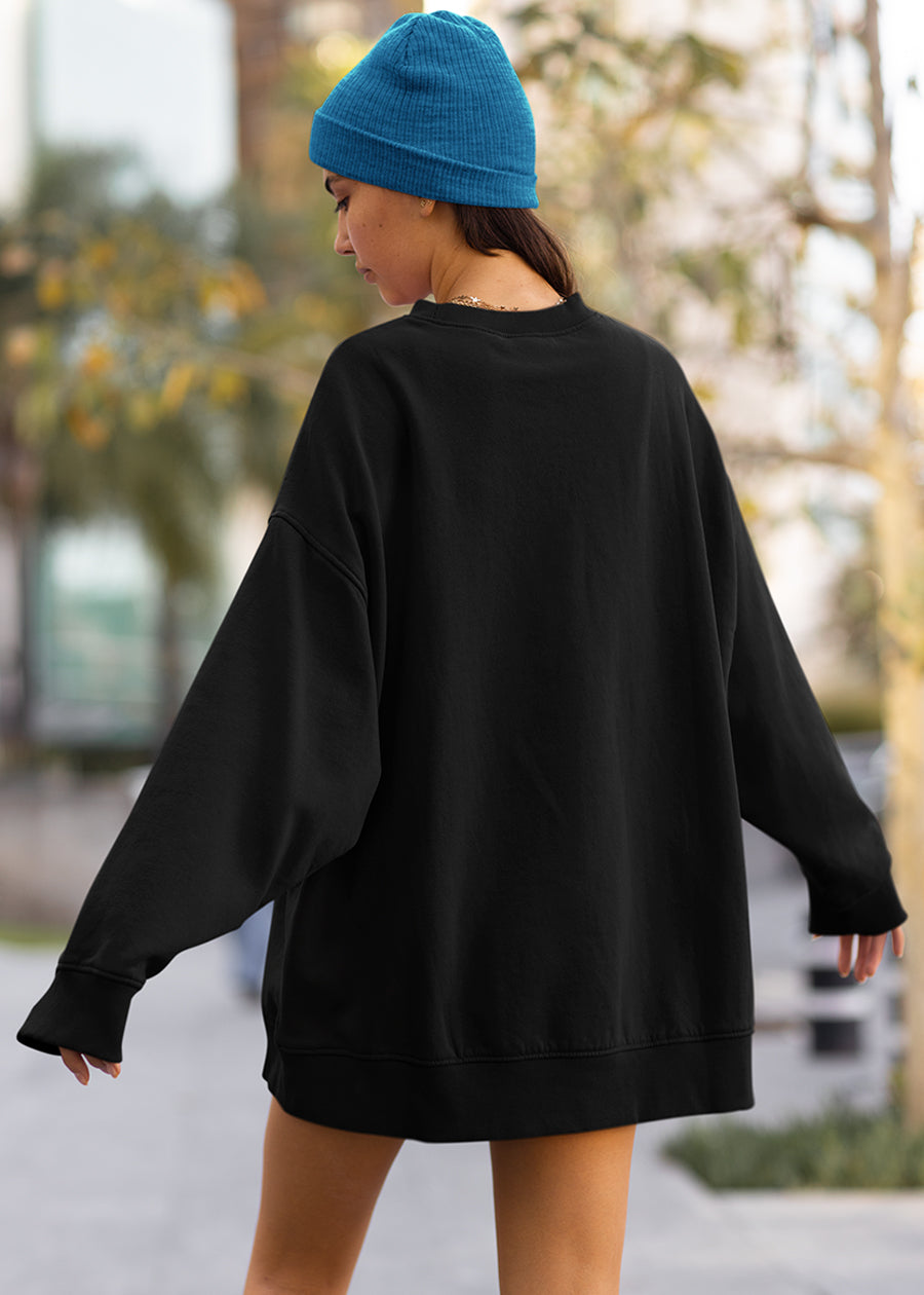 Solid Women Drop Shoulder Premium Sweatshirt | Black | Pronk