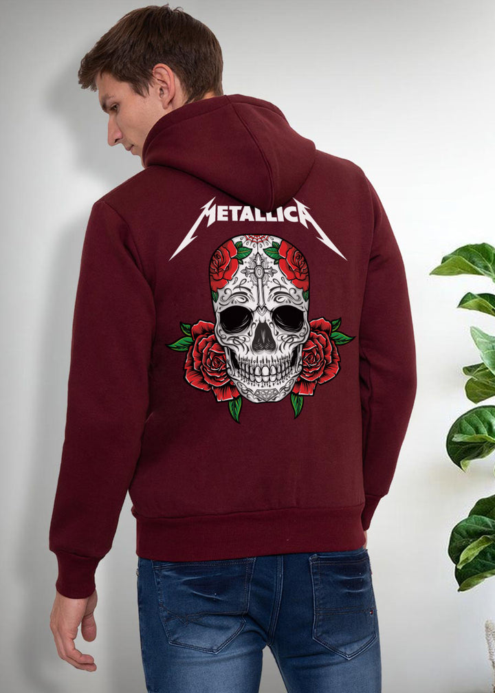Metallica Printed Men Fleece Hoodie Sweatshirt: Wine