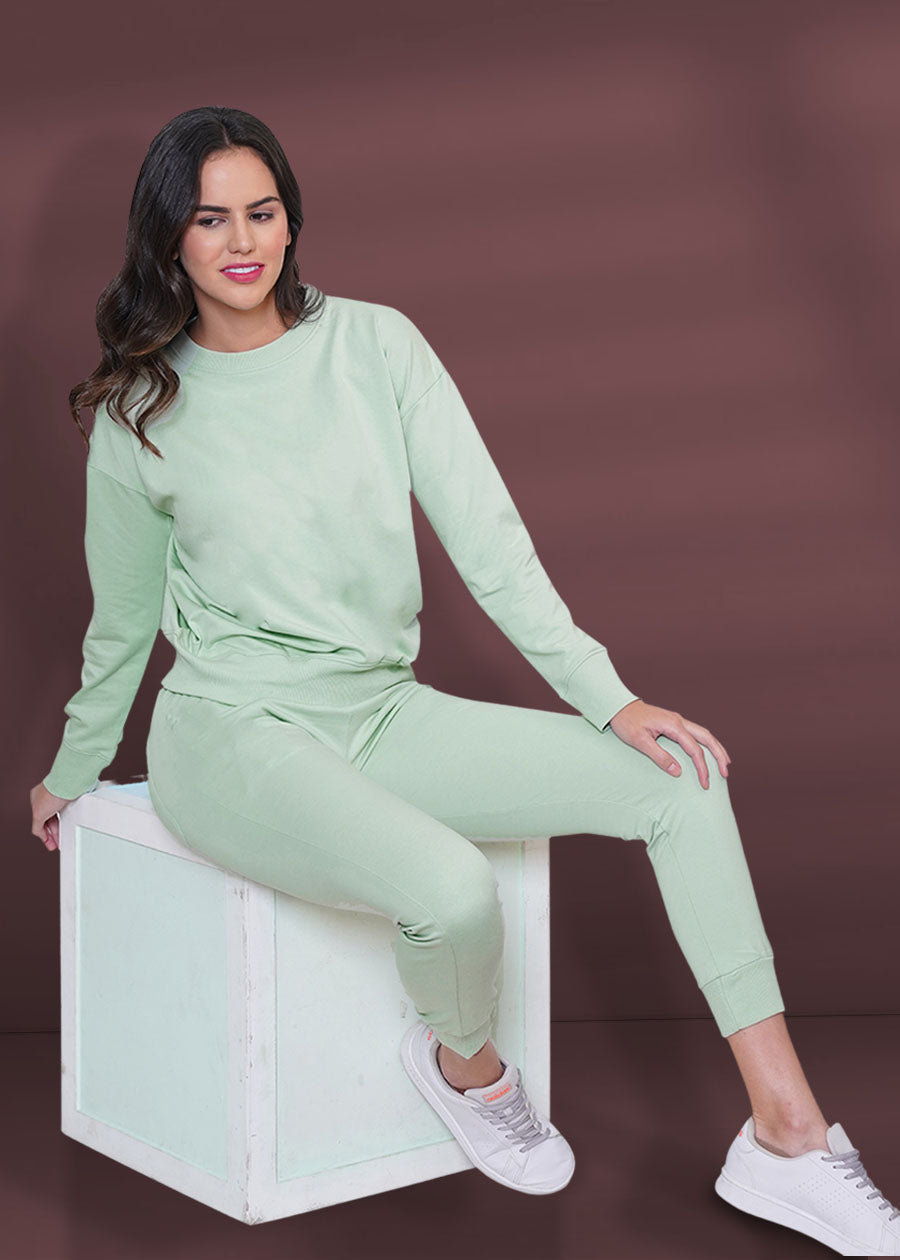 Women Solid Co-ord Set Coral Green
