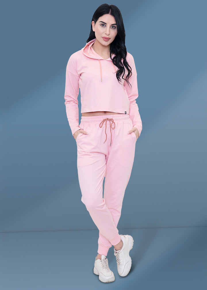 Millenial Pink Cropped Hoodie Co ord Set For Women | Pronk