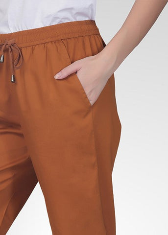 Cotton Twill Pants For Women - Rustic Orange