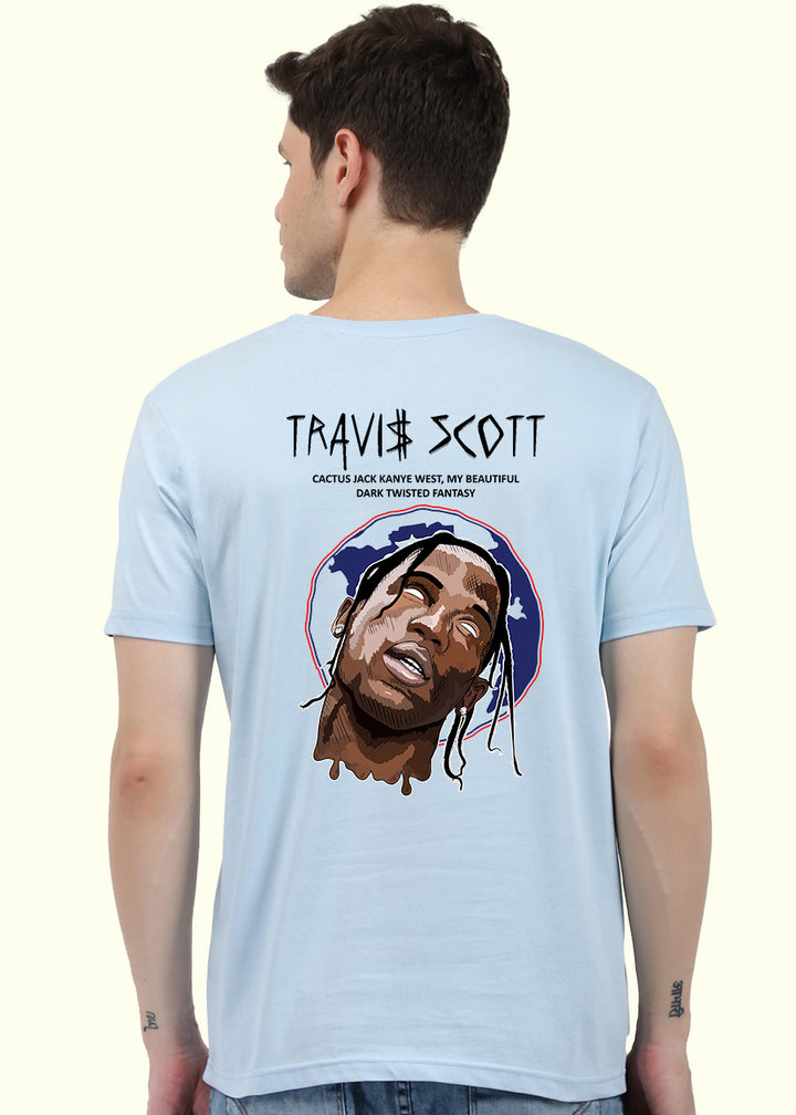 Travis Scott Men Regular Fit Sky Half Sleeve T-Shirt