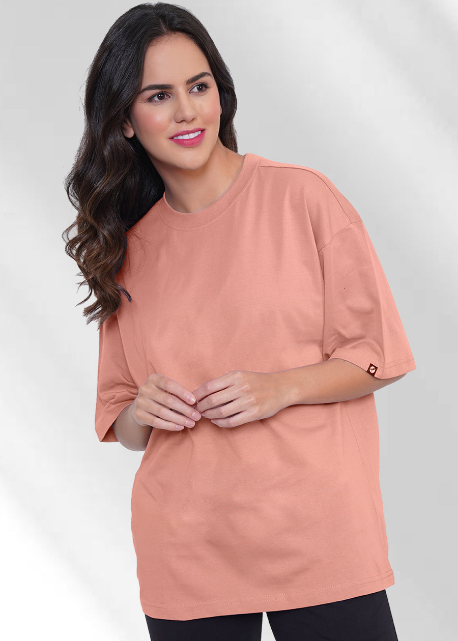 Solid Women Oversized T-Shirt - Salmon Pink