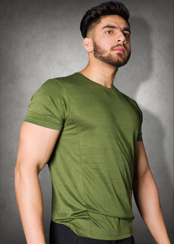 Mens Sweat in Style Round Neck Half sleeve T-shirt - Forest Green