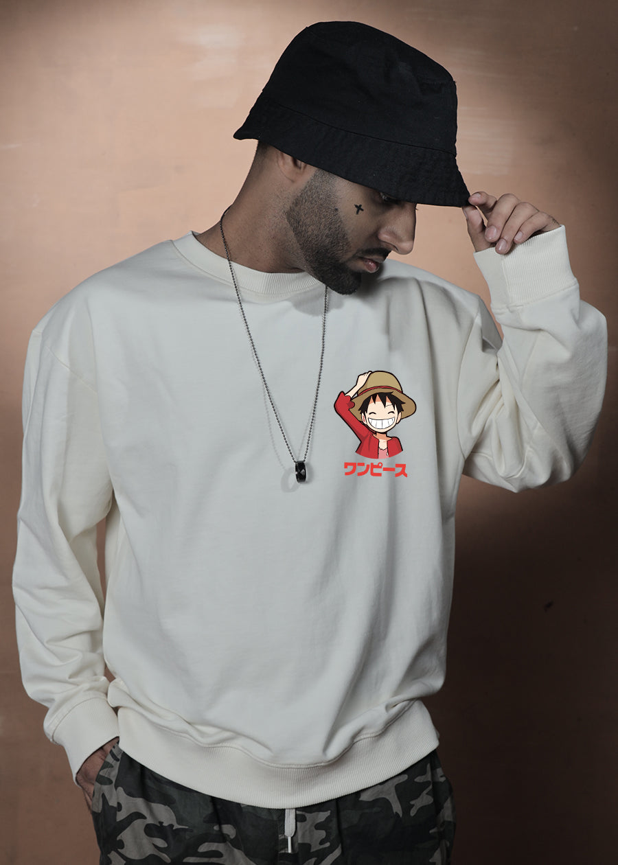 Run Luffy One Piece Men Drop Shoulder Premium Terry Sweatshirt