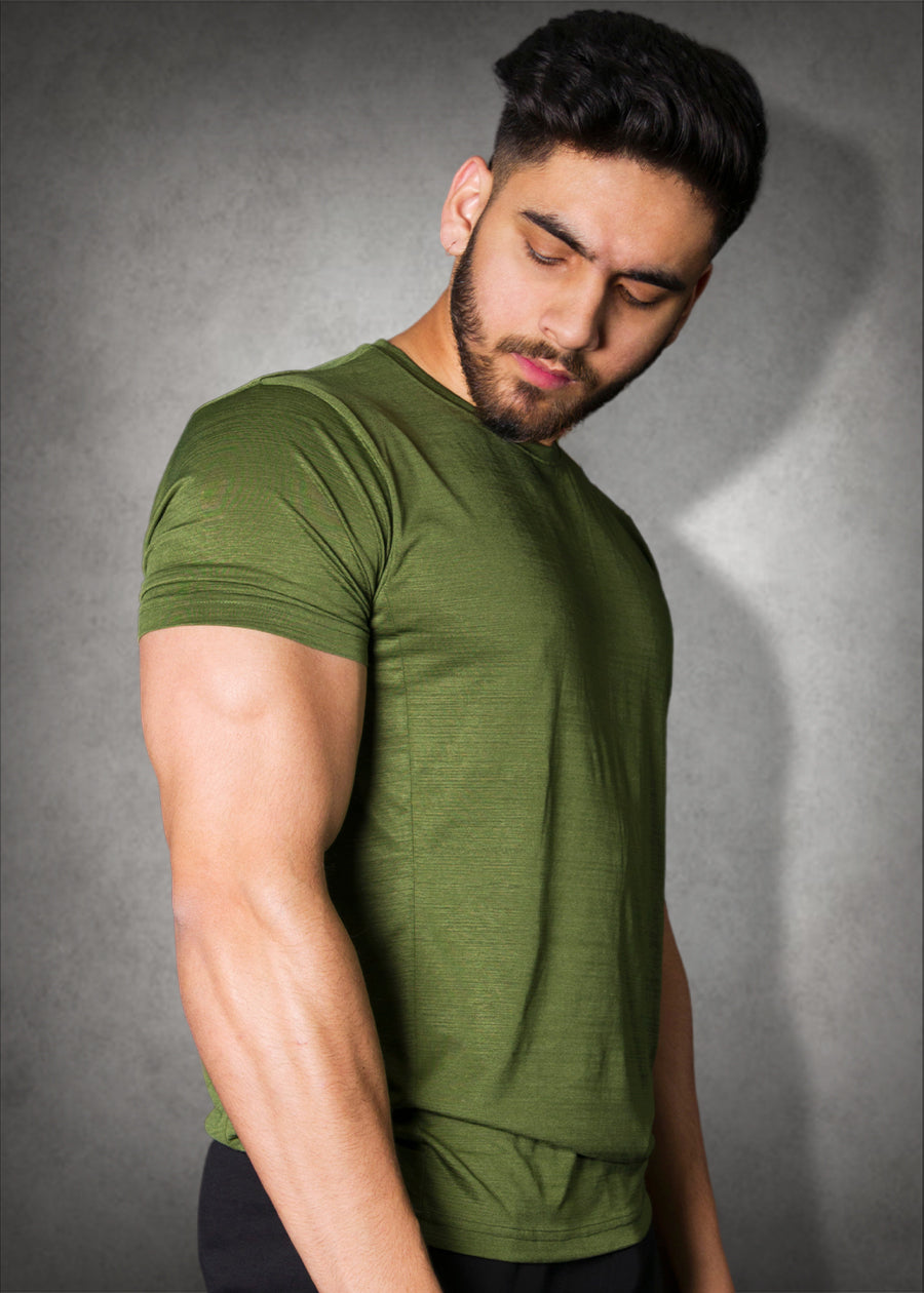 Mens Sweat in Style Round Neck Half sleeve T-shirt - Forest Green