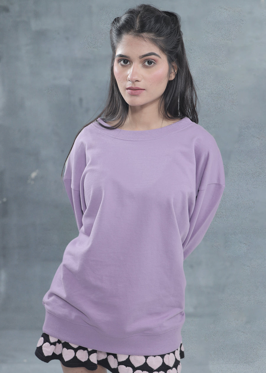 Solid Lilac Women Drop Shoulder Terry Sweatshirt | Pronk