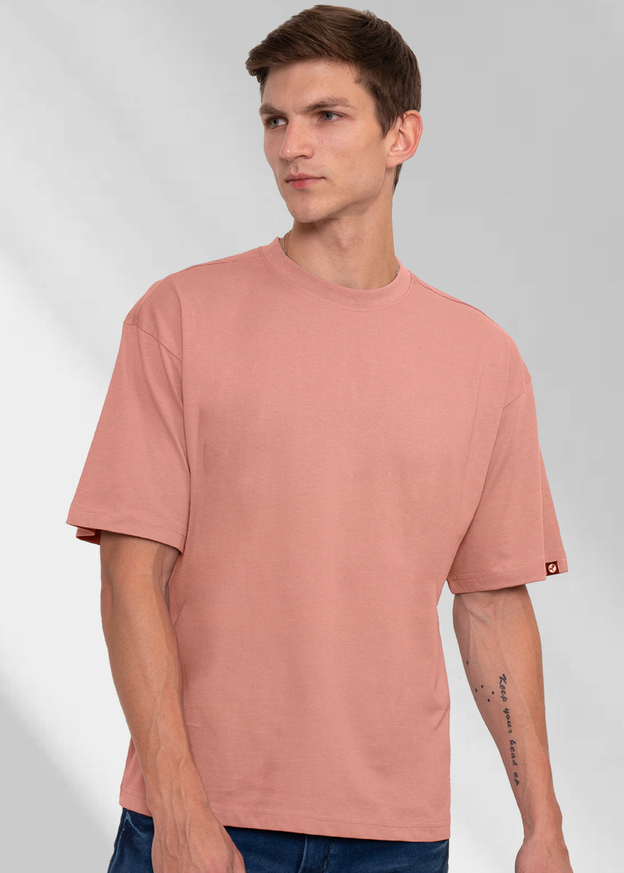 Solid Men Oversized T-Shirt - Salmon Pink