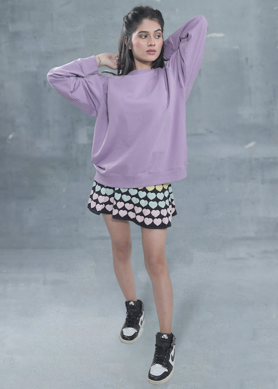 Solid Lilac Women Drop Shoulder Terry Sweatshirt | Pronk