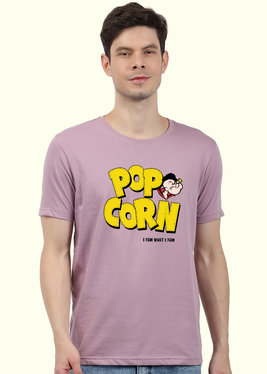 Pop Corn Men Regular Fit Lilac Half Sleeve T-Shirt
