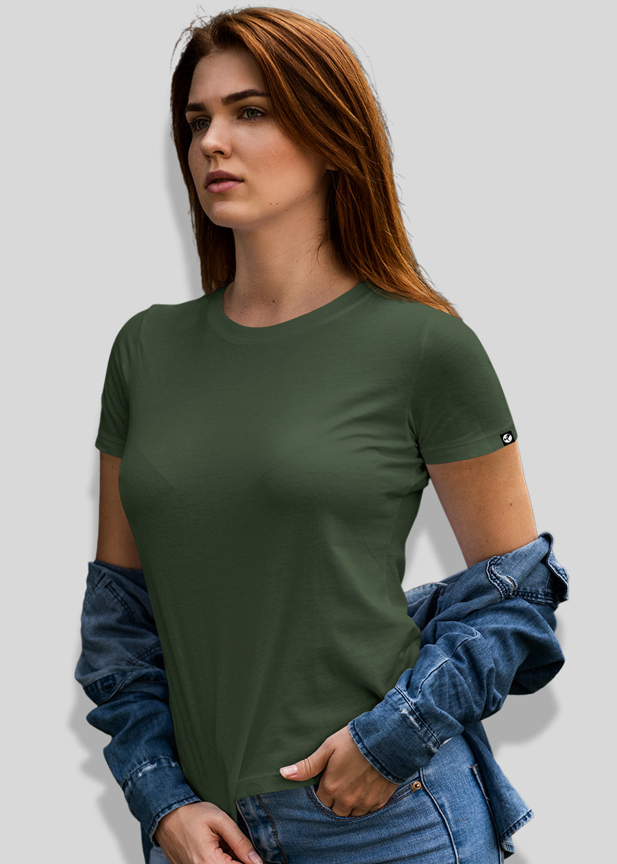 Women Solid Half Sleeve T-Shirt - Basil Green