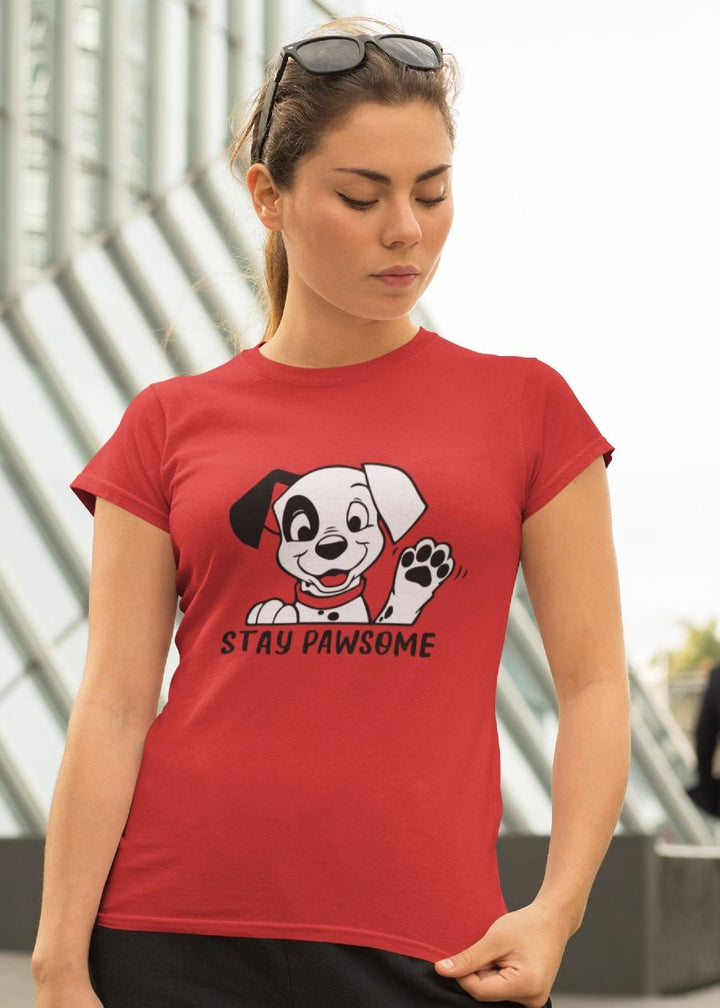 stay-pawsome-women-half-sleeve-t-shirt Red