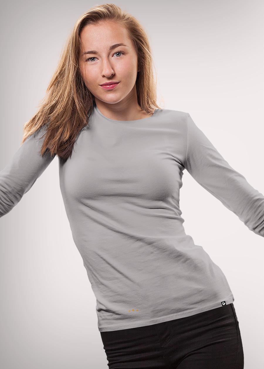 Solid Women Full Sleeve T-Shirt - Ash Grey